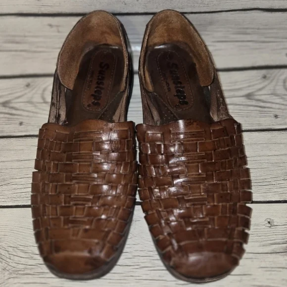 Sunsteps Shoes Mens 8 Barclay Woven Slip On Huarache Loafer Brown Leather - Picture 2 of 9